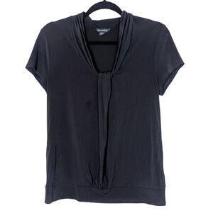 GEORGE Women’s Blouse Black Short Sleeve Ruched Twist V-Neck Size Medium